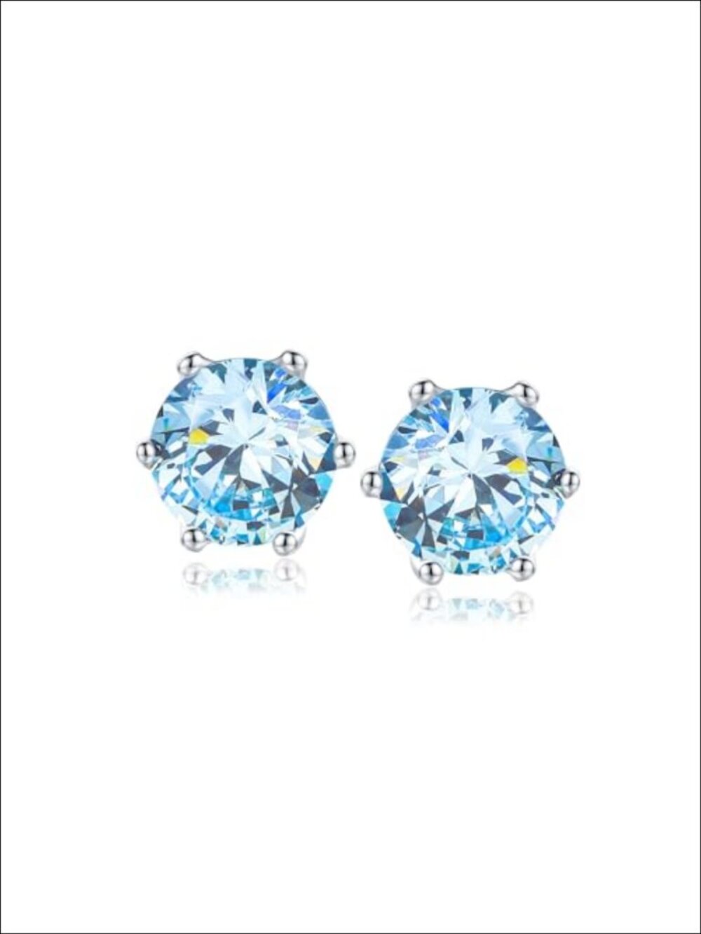 925 Sterling Silver Solitaire Birthstone Stud Earrings Created Aquamarine 6.5mm